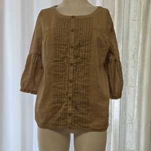 Apostrophe Women’s Beige Striped Blouse Large Fine Stripes